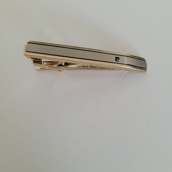 Pierre Cardin Vintage Two Tone Striped Tie Clasp Clip Bar Silver Gold Retro - Picture 1 of 8
